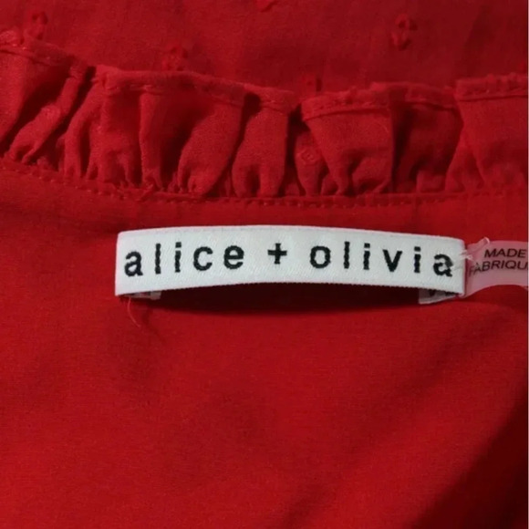 Alice + Olivia Avi Ruffle Swiss Dot Red Mini Dress - Size 4 - Picture 10 of 13
